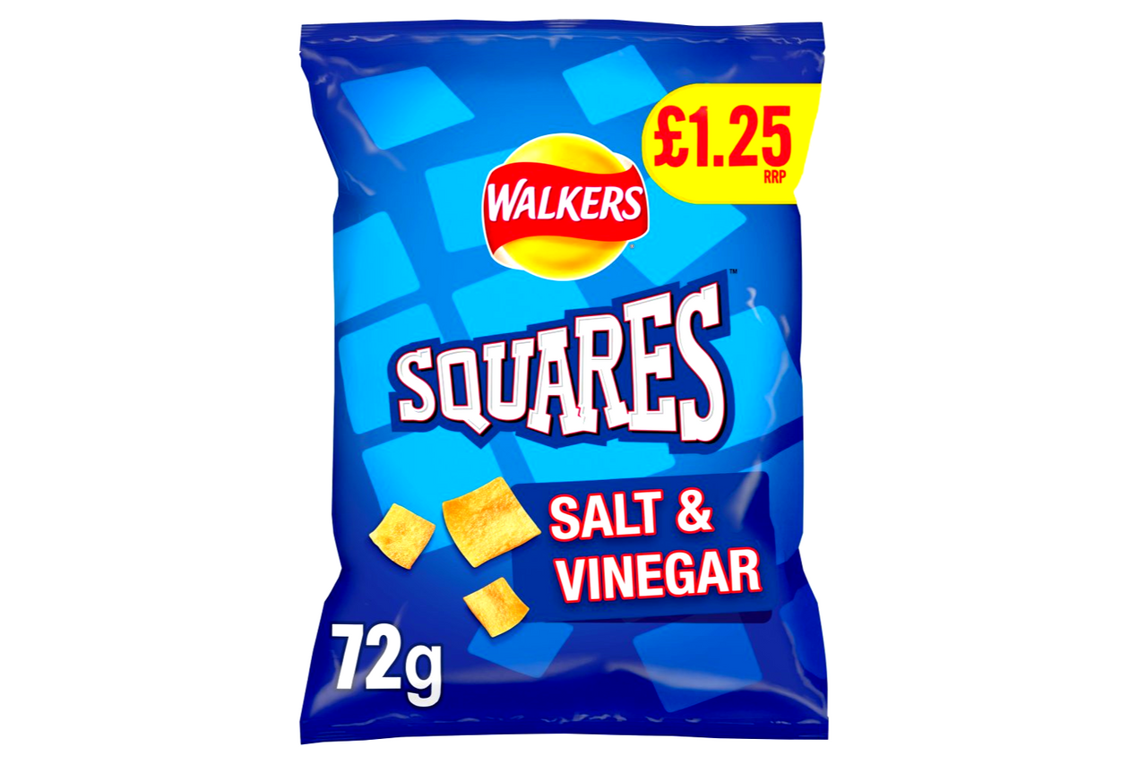 Walkers Squares Salt & Vinegar Flavour Snacks 72g Best Before